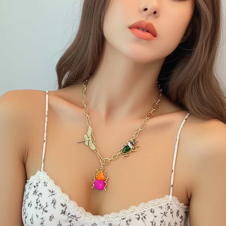 Enchanted Beetle Garden Necklace